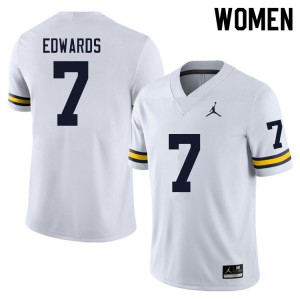 Women's Wolverines #7 Donovan Edwards White Official Jersey 174169-618