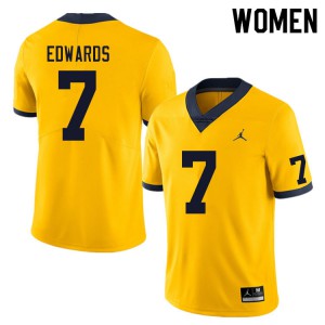 Women's University of Michigan #7 Donovan Edwards Yellow Stitch Jersey 462489-474