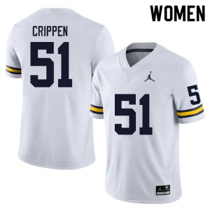 Womens Michigan Wolverines #51 Greg Crippen White Embroidery Jerseys 890451-388