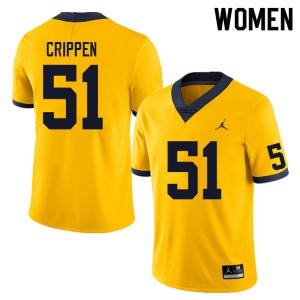 Women's Wolverines #51 Greg Crippen Yellow Official Jerseys 628778-851