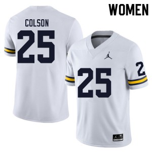 Women Michigan #25 Junior Colson White Embroidery Jersey 237418-638