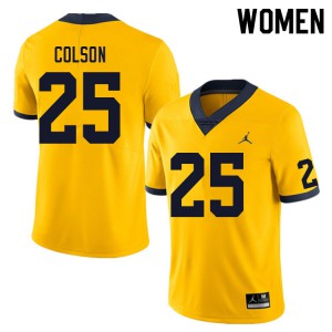 Women's University of Michigan #25 Junior Colson Yellow Stitch Jerseys 263438-689