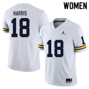 Women's Michigan #18 Keshaun Harris White Embroidery Jerseys 889146-855