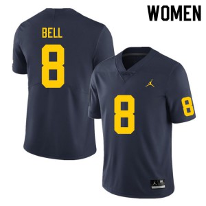 Womens University of Michigan #8 Ronnie Bell Navy Stitched Jerseys 380848-619
