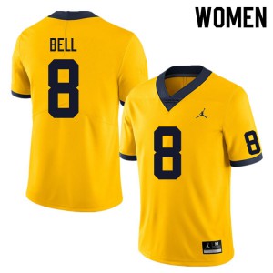 Women's Michigan #8 Ronnie Bell Yellow Stitched Jersey 839295-834