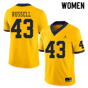 Women's Wolverines #43 Andrew Russell Yellow University Jerseys 867938-828