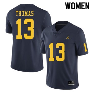 Womens Wolverines #13 Charles Thomas Navy Football Jerseys 860085-586
