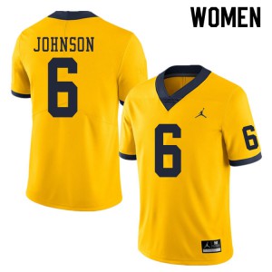 Women's University of Michigan #6 Cornelius Johnson Yellow Stitch Jerseys 251711-210