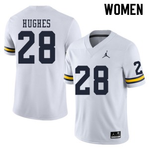 Womens University of Michigan #28 Danny Hughes White NCAA Jerseys 261594-791