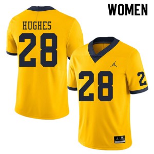 Women University of Michigan #28 Danny Hughes Yellow College Jerseys 125806-286