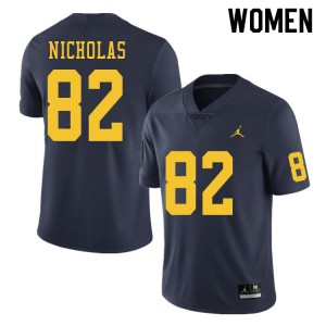 Womens Michigan Wolverines #82 Desmond Nicholas Navy Embroidery Jersey 973544-808