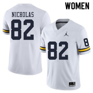 Women Michigan Wolverines #82 Desmond Nicholas White University Jersey 260630-205