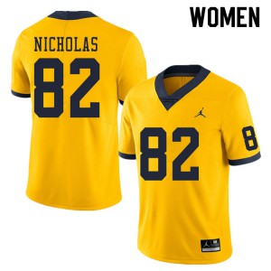 Womens Michigan #82 Desmond Nicholas Yellow Stitch Jersey 985491-849