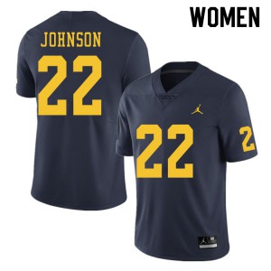 Womens University of Michigan #22 George Johnson Navy Football Jersey 442224-715