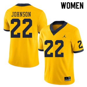Womens Michigan #22 George Johnson Yellow Player Jerseys 500731-546