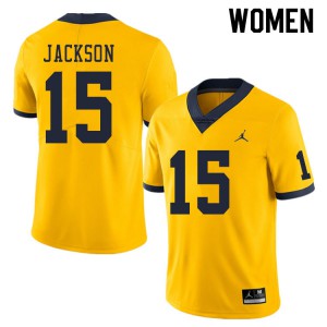 Womens University of Michigan #15 Giles Jackson Yellow Embroidery Jersey 728234-141