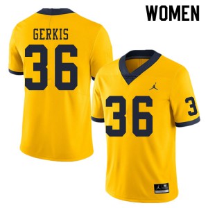 Women's University of Michigan #36 Izaak Gerkis Yellow Player Jersey 865621-491