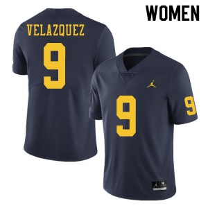 Women's Michigan #9 Joey Velazquez Navy Football Jersey 571185-780