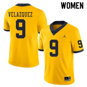 Womens Michigan #9 Joey Velazquez Yellow Football Jersey 432996-712