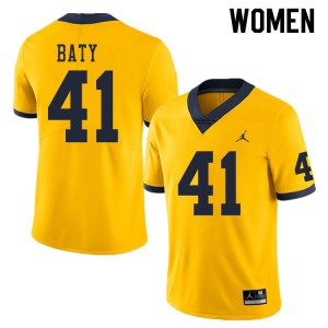 Womens Wolverines #41 John Baty Yellow High School Jersey 668388-805