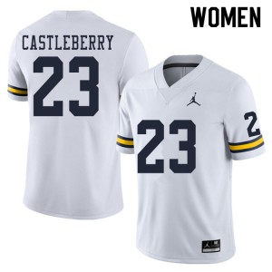 Women's Michigan #23 Jordan Castleberry White Official Jerseys 139466-880