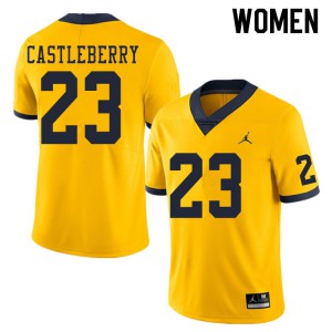 Womens Michigan #23 Jordan Castleberry Yellow Football Jerseys 526025-825