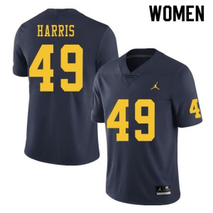 Womens Michigan Wolverines #49 Keshaun Harris Navy Embroidery Jersey 470177-255