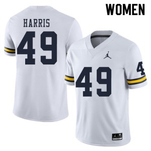 Women's University of Michigan #49 Keshaun Harris White Embroidery Jersey 928660-220