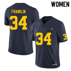 Womens Michigan #34 Leon Franklin Navy Stitch Jerseys 255307-222