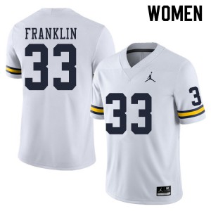 Womens Michigan #33 Leon Franklin White Embroidery Jerseys 973934-806