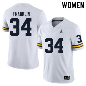 Women's Michigan #34 Leon Franklin White Stitched Jersey 462032-367