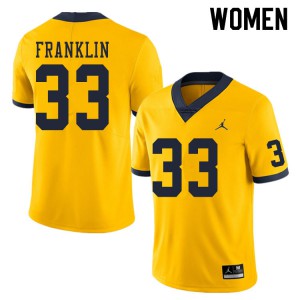 Women University of Michigan #33 Leon Franklin Yellow Official Jersey 840447-742