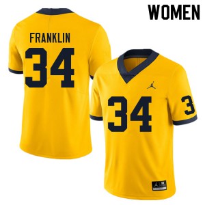 Women Wolverines #34 Leon Franklin Yellow Football Jerseys 476417-879