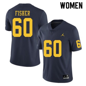 Women University of Michigan #60 Luke Fisher Navy Football Jerseys 617182-248