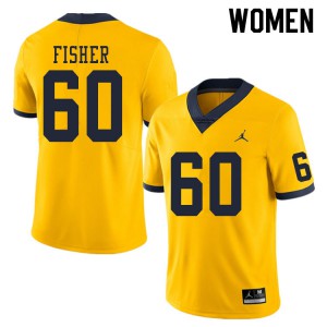 Womens Michigan Wolverines #60 Luke Fisher Yellow College Jerseys 379988-490