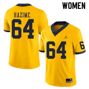 Women University of Michigan #64 Mahdi Hazime Yellow Stitched Jerseys 683283-958