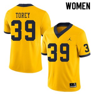 Women Michigan #39 Matt Torey Yellow Stitch Jerseys 354868-527