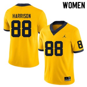 Women Michigan #88 Matthew Harrison Yellow Embroidery Jersey 846239-552