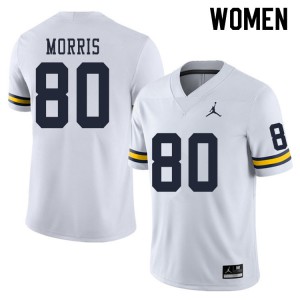 Women's Michigan #80 Mike Morris White Stitch Jersey 217561-748