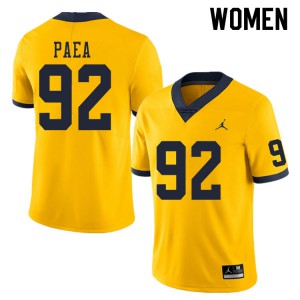Womens Michigan Wolverines #92 Phillip Paea Yellow Player Jerseys 439617-277