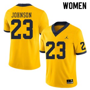 Women Wolverines #23 Quinten Johnson Yellow College Jerseys 481855-251