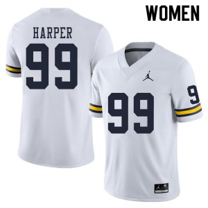 Womens Michigan Wolverines #99 Trey Harper White College Jersey 354841-307