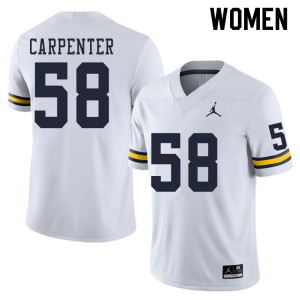 Women's University of Michigan #58 Zach Carpenter White Embroidery Jersey 649808-435