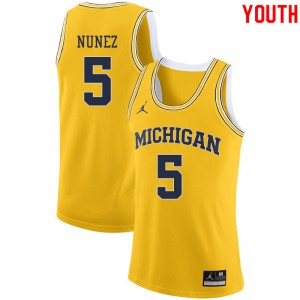 Youth University of Michigan #5 Adrien Nunez Yellow Jordan Brand Embroidery Jersey 614740-486