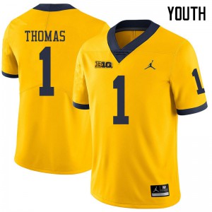 Youth Michigan #1 Ambry Thomas Yellow Jordan Brand Embroidery Jersey 433024-759