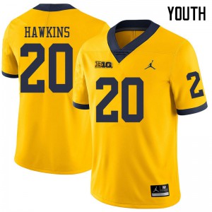 Youth Michigan #20 Brad Hawkins Yellow Jordan Brand Official Jersey 582907-278