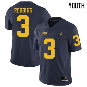 Youth Michigan #3 Brad Robbins Navy Jordan Brand Official Jersey 378718-904