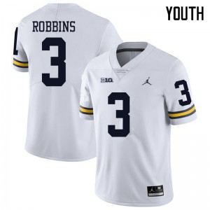 Youth Michigan Wolverines #3 Brad Robbins White Jordan Brand University Jerseys 146320-111