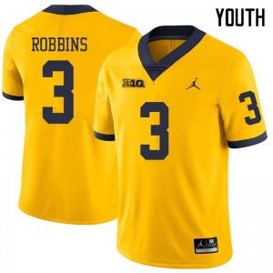 Youth Michigan #3 Brad Robbins Yellow Jordan Brand Stitched Jersey 478509-691