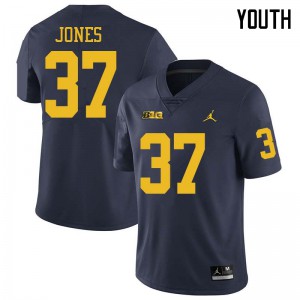 Youth Michigan Wolverines #37 Bradford Jones Navy Jordan Brand Official Jersey 307399-444